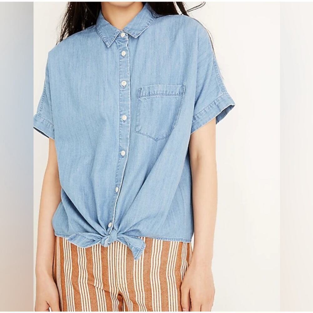 Madewell Chambray Denim Knot Front Top